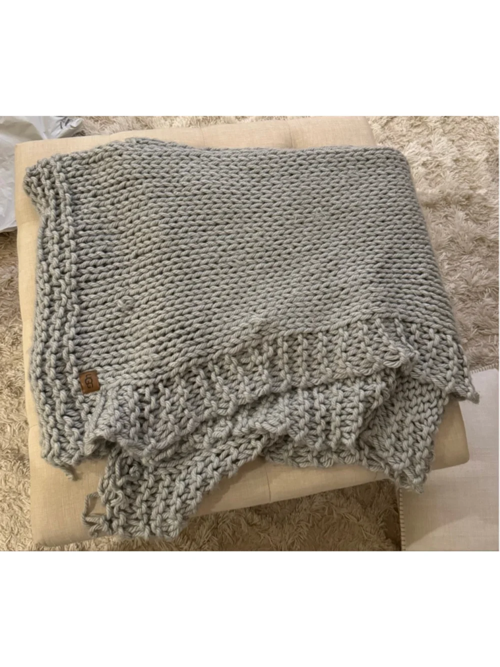 UGG Gray Knit Throw Blanket One Size